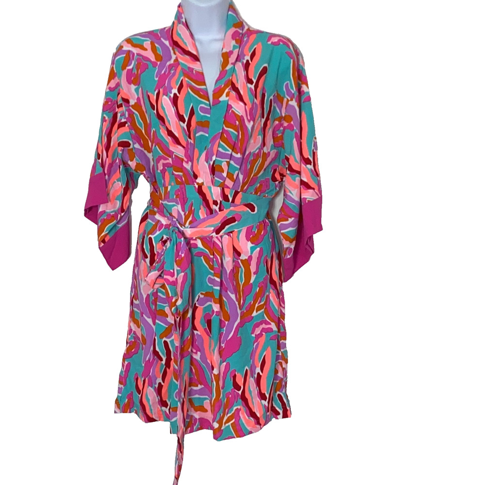 Southern Frock Dress Womens XS Multicolor Elastic Waist 3/4 Kimono Sleeves